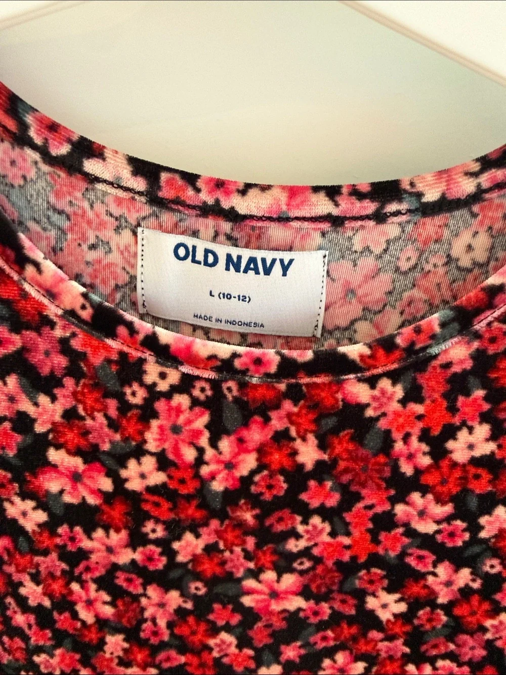 Old Navy Velvet Black and Pink Floral Babydoll Dress